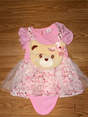 Pink Bear Tutu Bodysuit Dress for Baby Girls